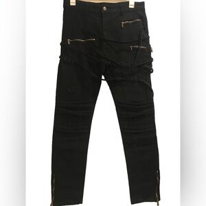Vintage Decibel Strappy Bondage Skinny Ankle Zipper Black Pant Size 36/34